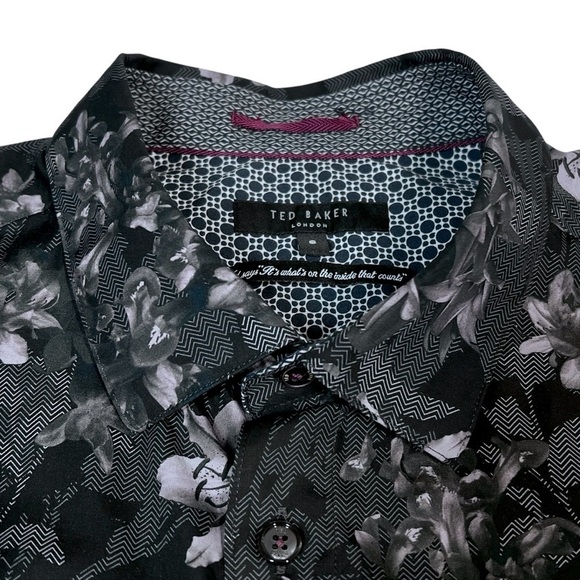 TED BAKER LONDON Long Sleeve Grey Pink Black Floral Shirt Men's XL - Picture 9 of 16